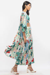 Satin Printed Jacket With Pants And Bustier