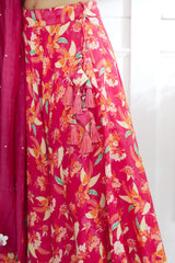 Fuchsia Embroidered Printed Lehenga Set