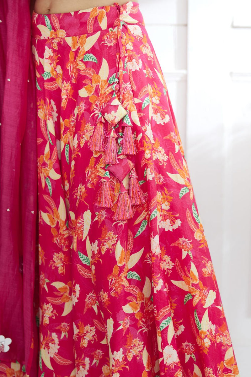 Fuchsia Embroidered Printed Lehenga Set