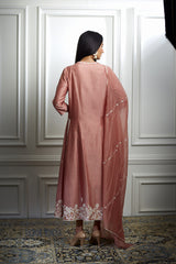 Dusty Pink Embroidered High Low Kurta Set