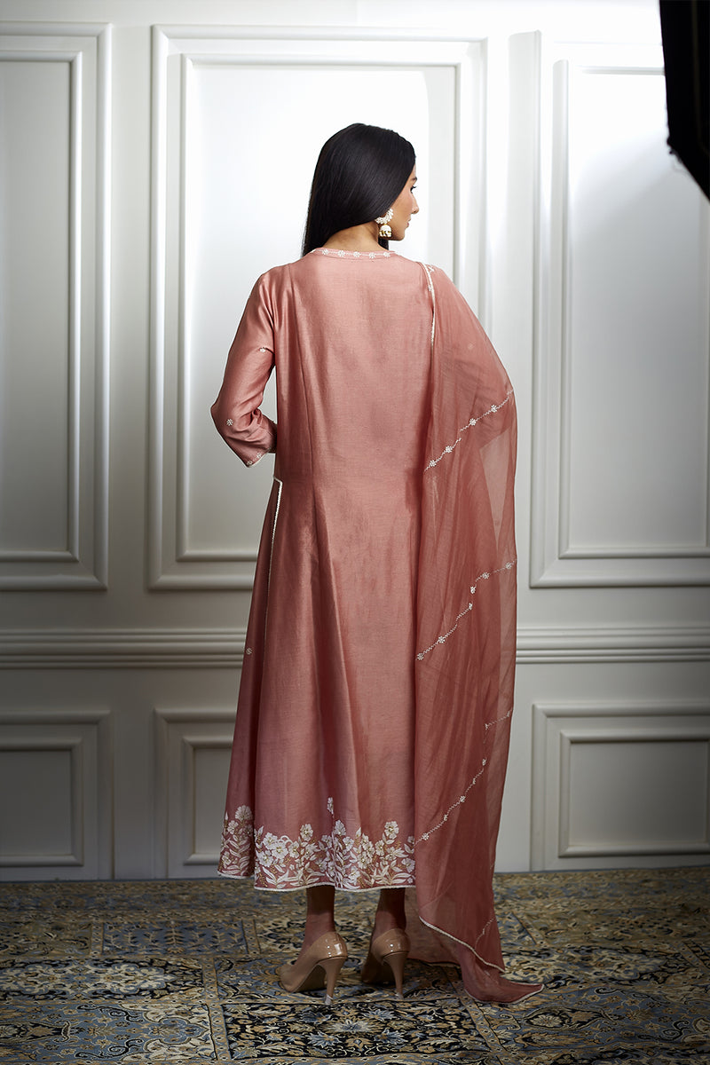Dusty Pink Embroidered High Low Kurta Set