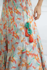 Orange Off Shoulder Printed Lehenga