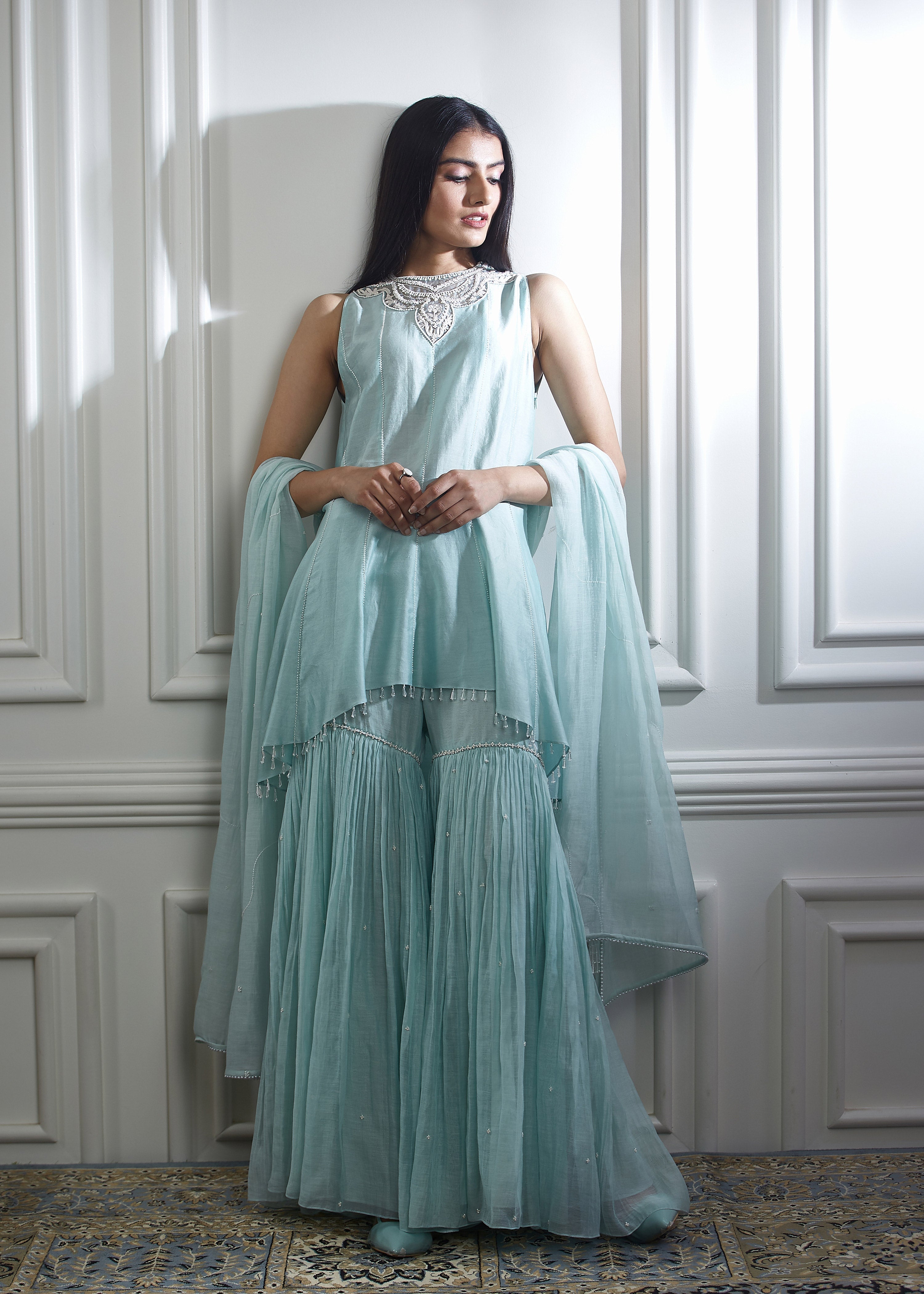 Aqua kurta sharara set