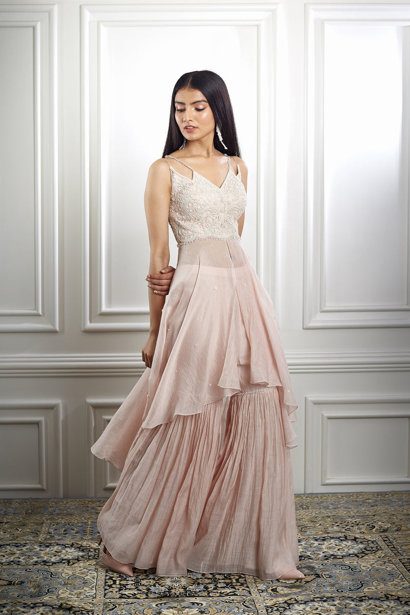 Peach Dori Kurta Sharara Set