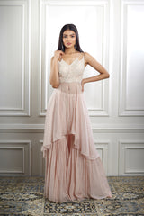 Peach Dori Kurta Sharara Set