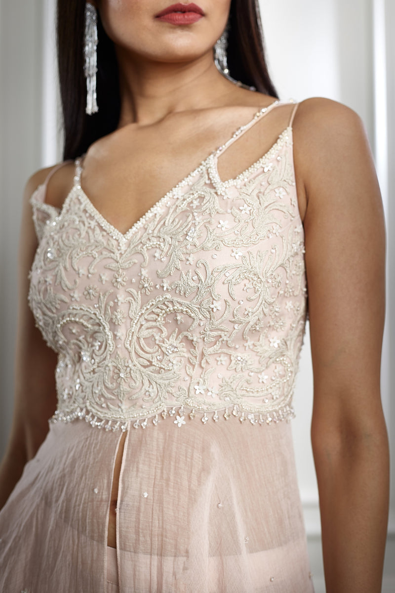 Peach Dori Kurta Sharara Set