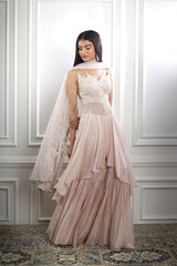 Peach Dori Kurta Sharara Set