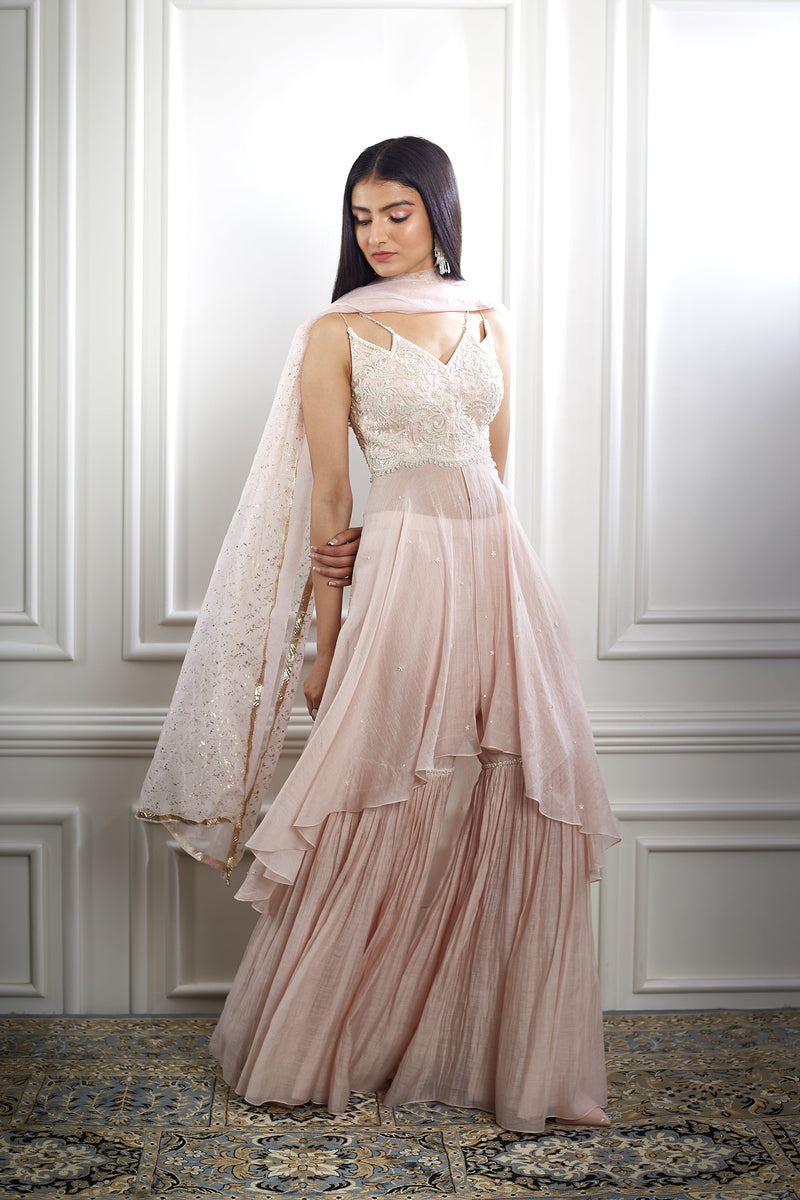 Peach Dori Kurta Sharara Set