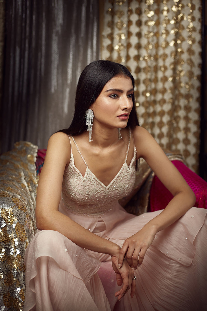 Peach Dori Kurta Sharara Set