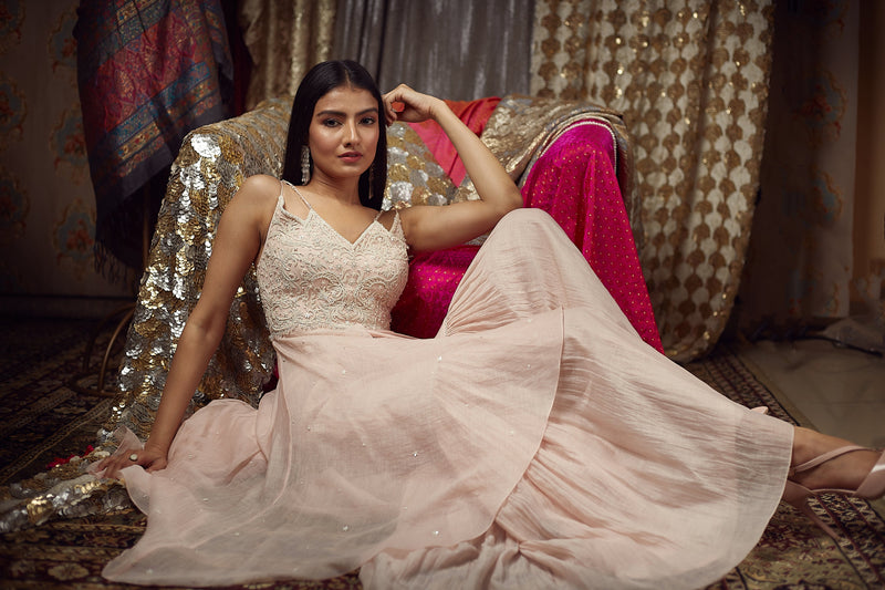 Peach Dori Kurta Sharara Set