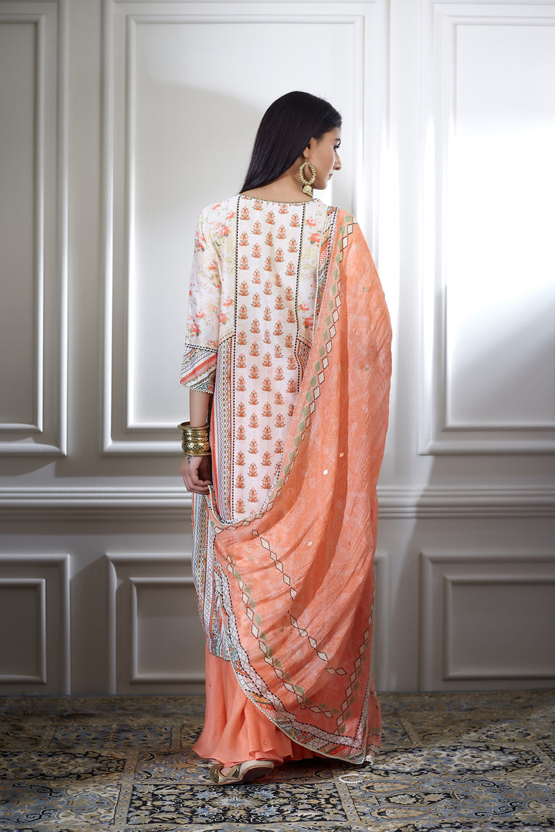 Ivory printed kurta sharara set