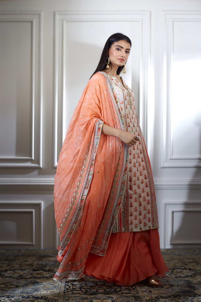 Ivory printed kurta sharara set
