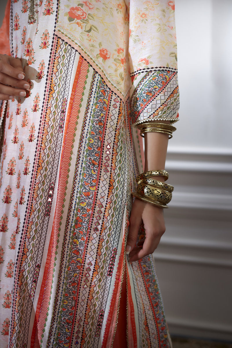 Ivory printed kurta sharara set