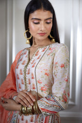 Ivory printed kurta sharara set