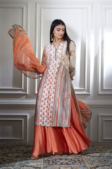 Ivory printed kurta sharara set