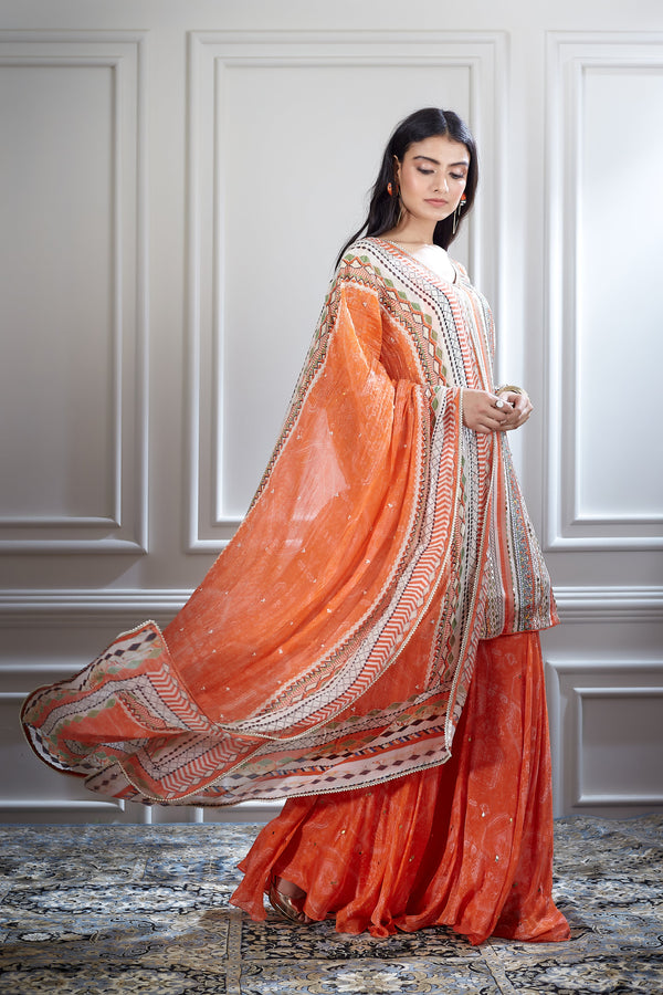 Ivory printed and mirror short kurta set