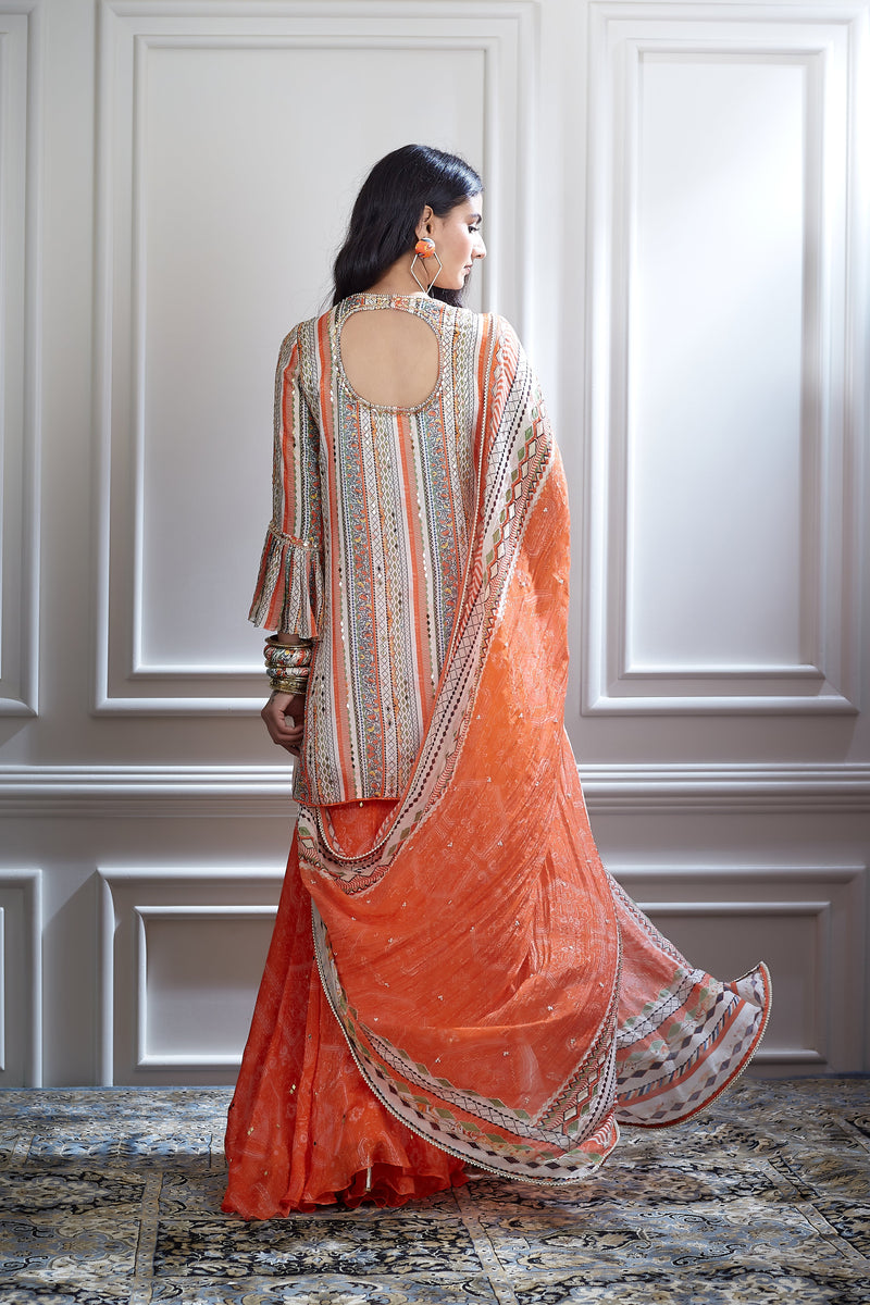 Ivory printed and mirror short kurta set