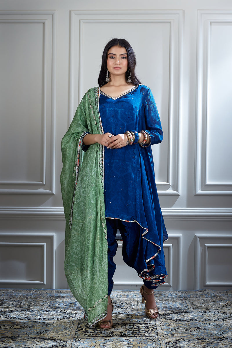 Printed Asymmetric tunic dhoti Set