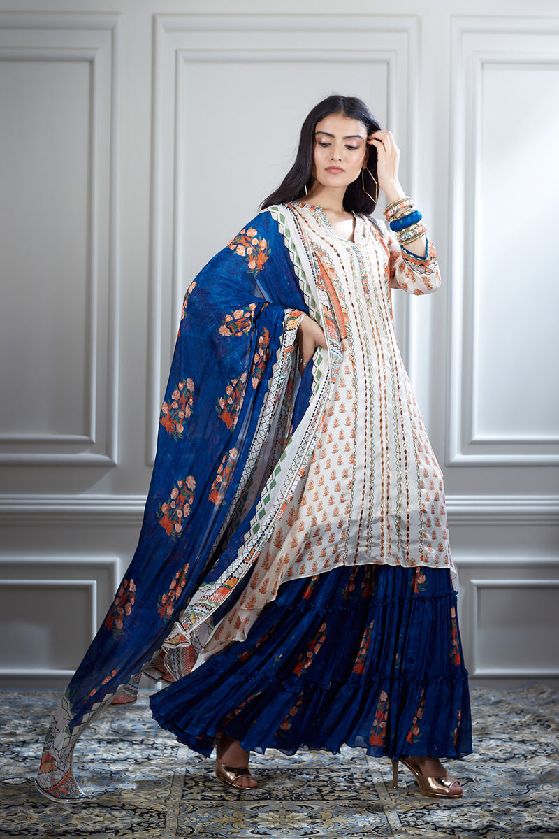 Ivory printed and mirror tunic Set