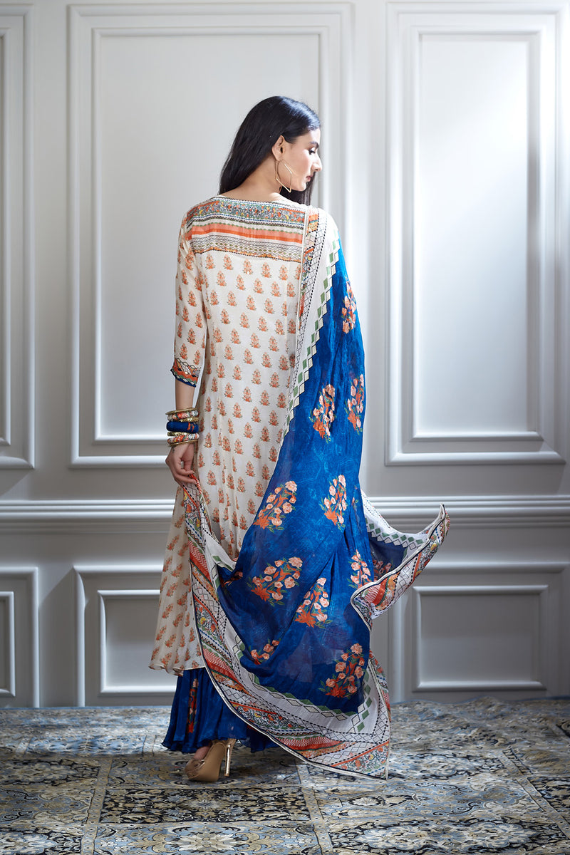Ivory printed and mirror tunic Set