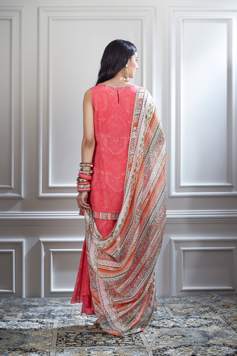 Printed layered short kurta and sharara Set
