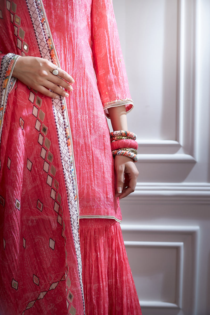 Printed and embroidered short kurta Set
