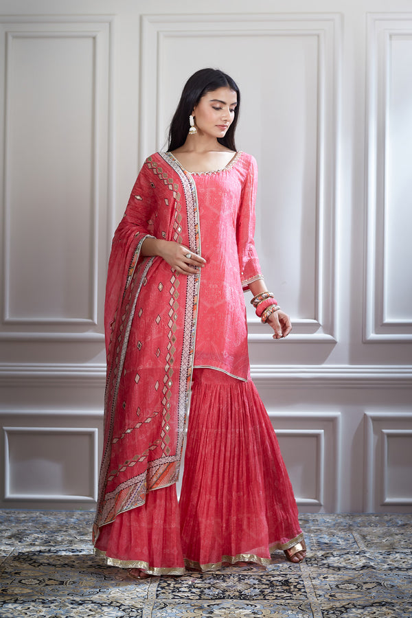 Printed and embroidered short kurta Set