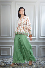 Printed Ivory Top & Sharara Set