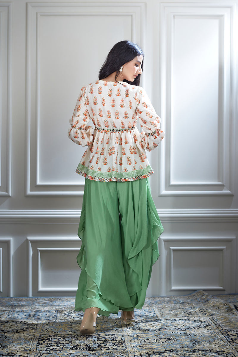 Printed Ivory Top & Sharara Set