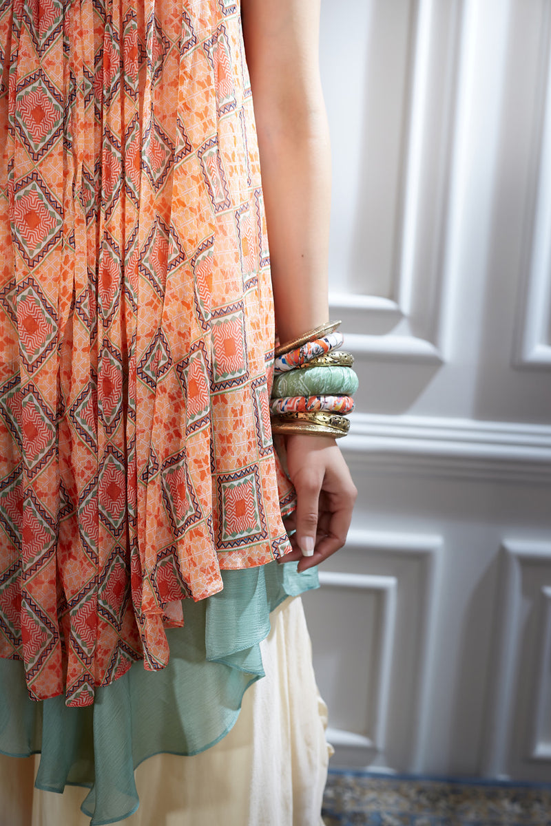 Chiffon Asymmetrical layer Top & Sharara Set