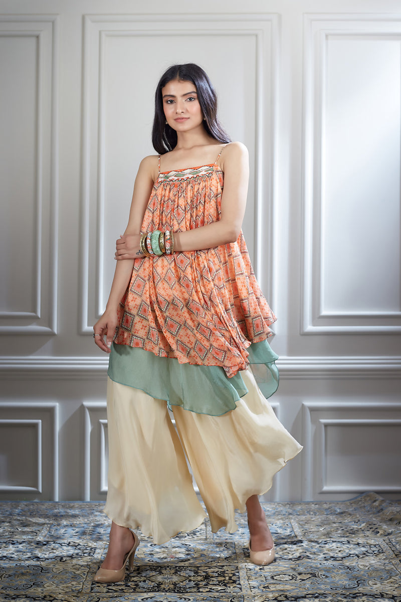 Chiffon Asymmetrical layer Top & Sharara Set