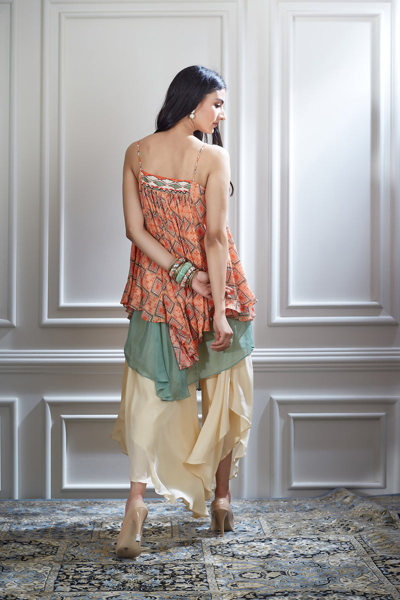 Chiffon Asymmetrical layer Top & Sharara Set