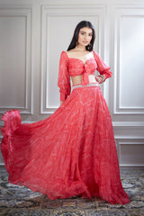 Chiffon bias skirt with a knotted crop top