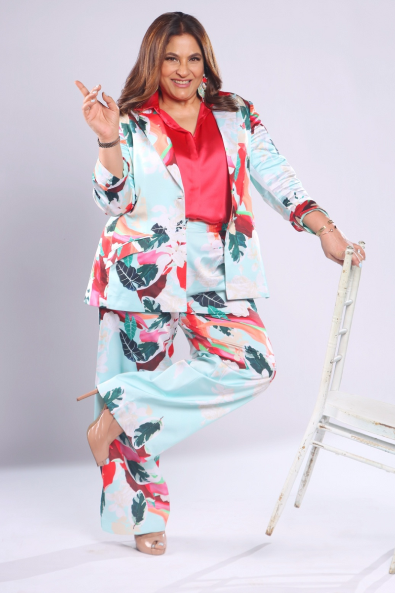 Archana Puran Singh - Green tropical pant suit