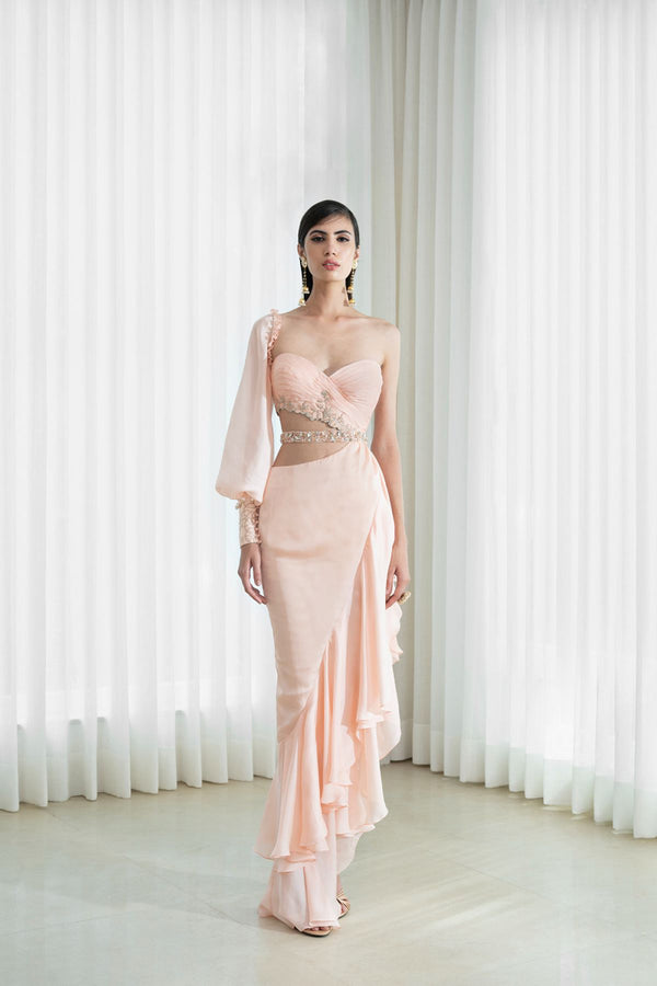 2 Tier Ruffled Gown With Side Waist Cut