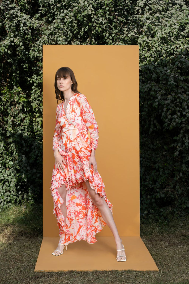 Maple leaves Printed wrap dress