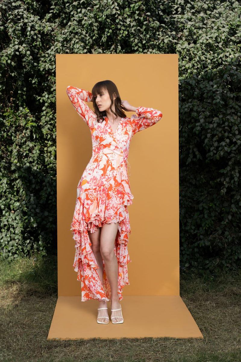 Maple leaves Printed wrap dress