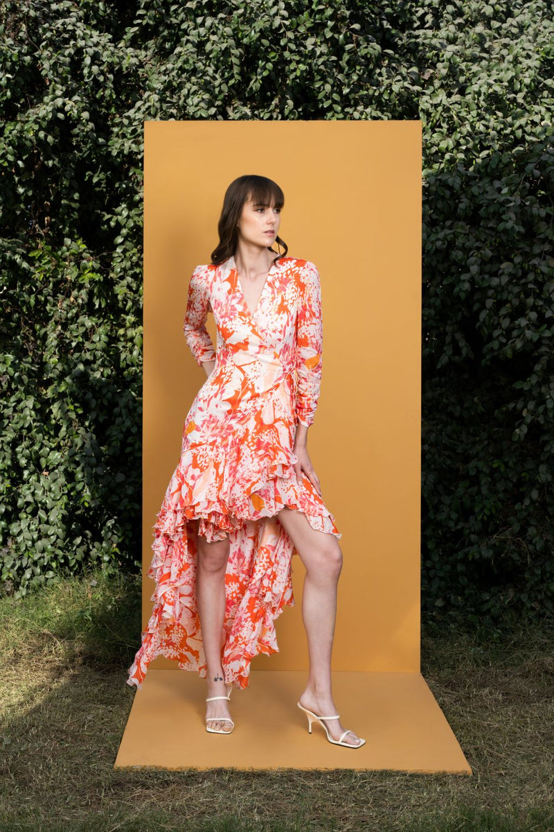 Maple leaves Printed wrap dress