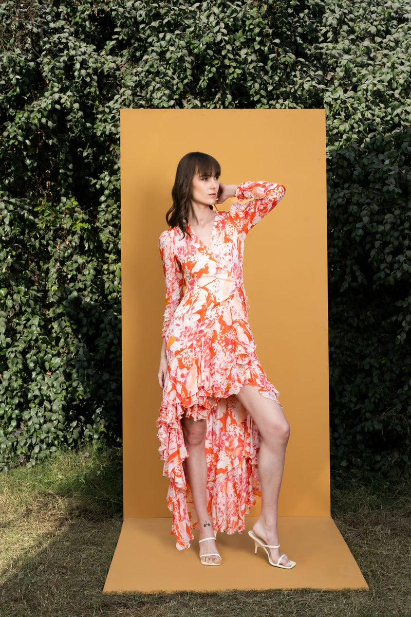 Maple leaves Printed wrap dress