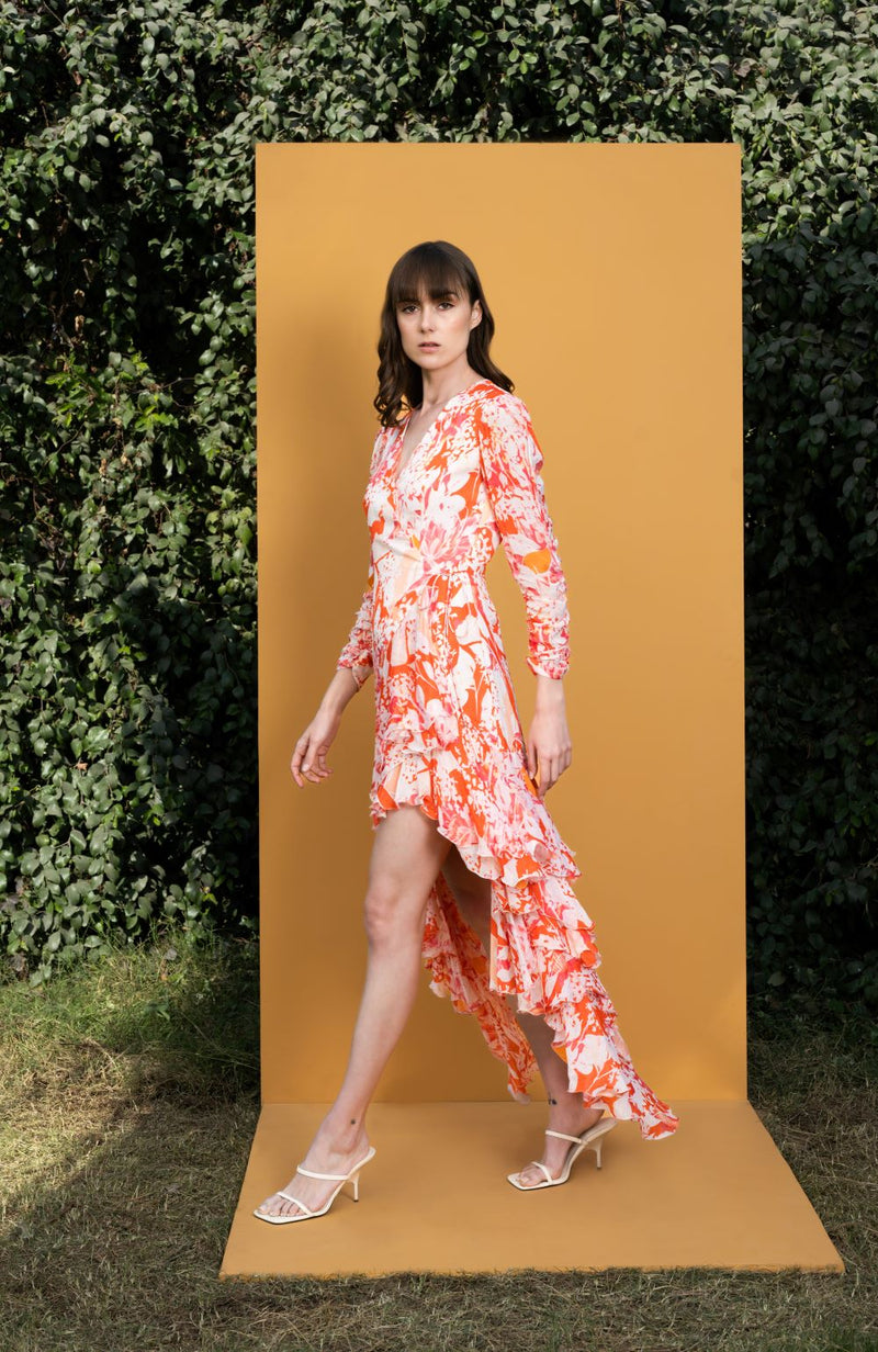 Maple leaves Printed wrap dress