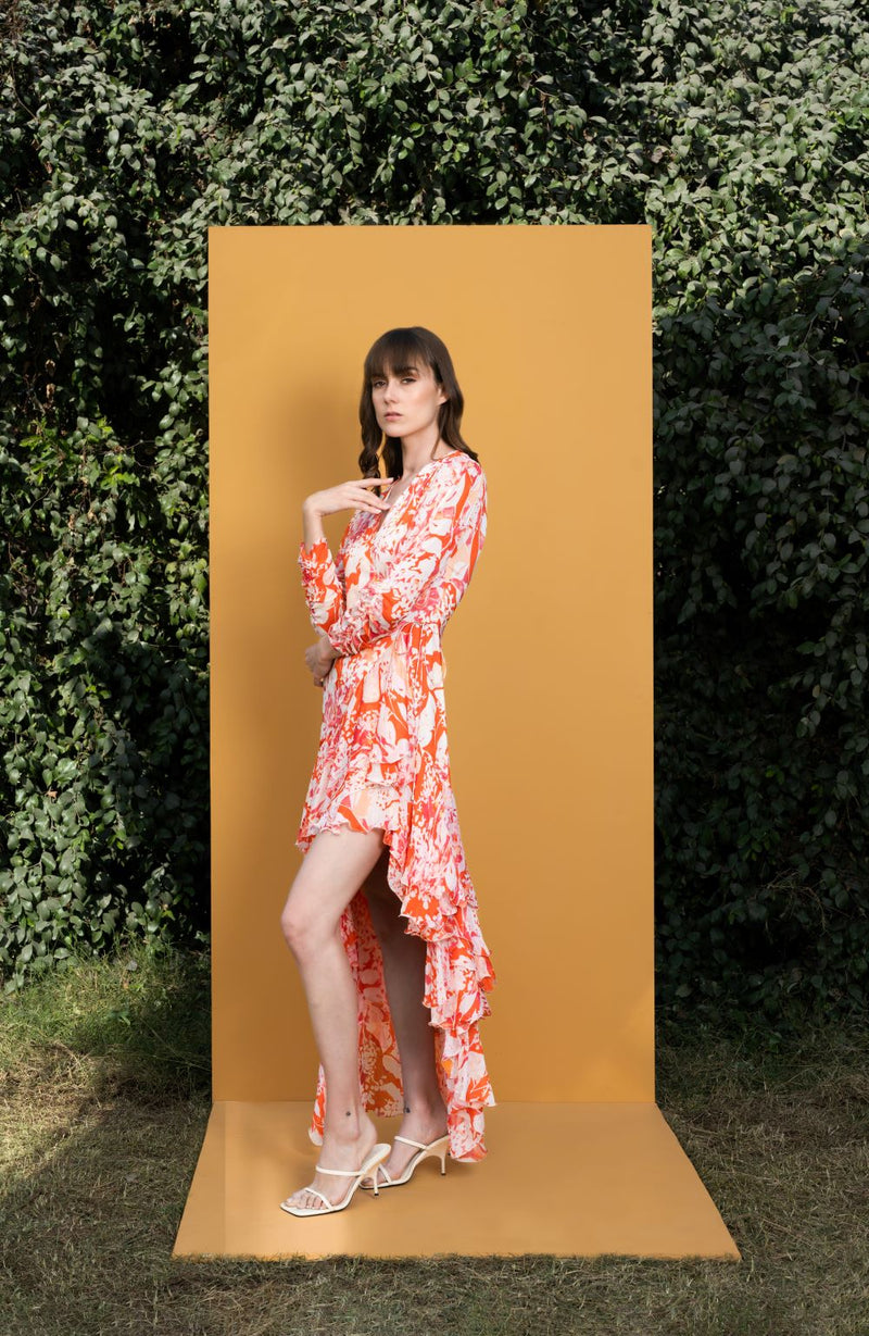 Maple leaves Printed wrap dress