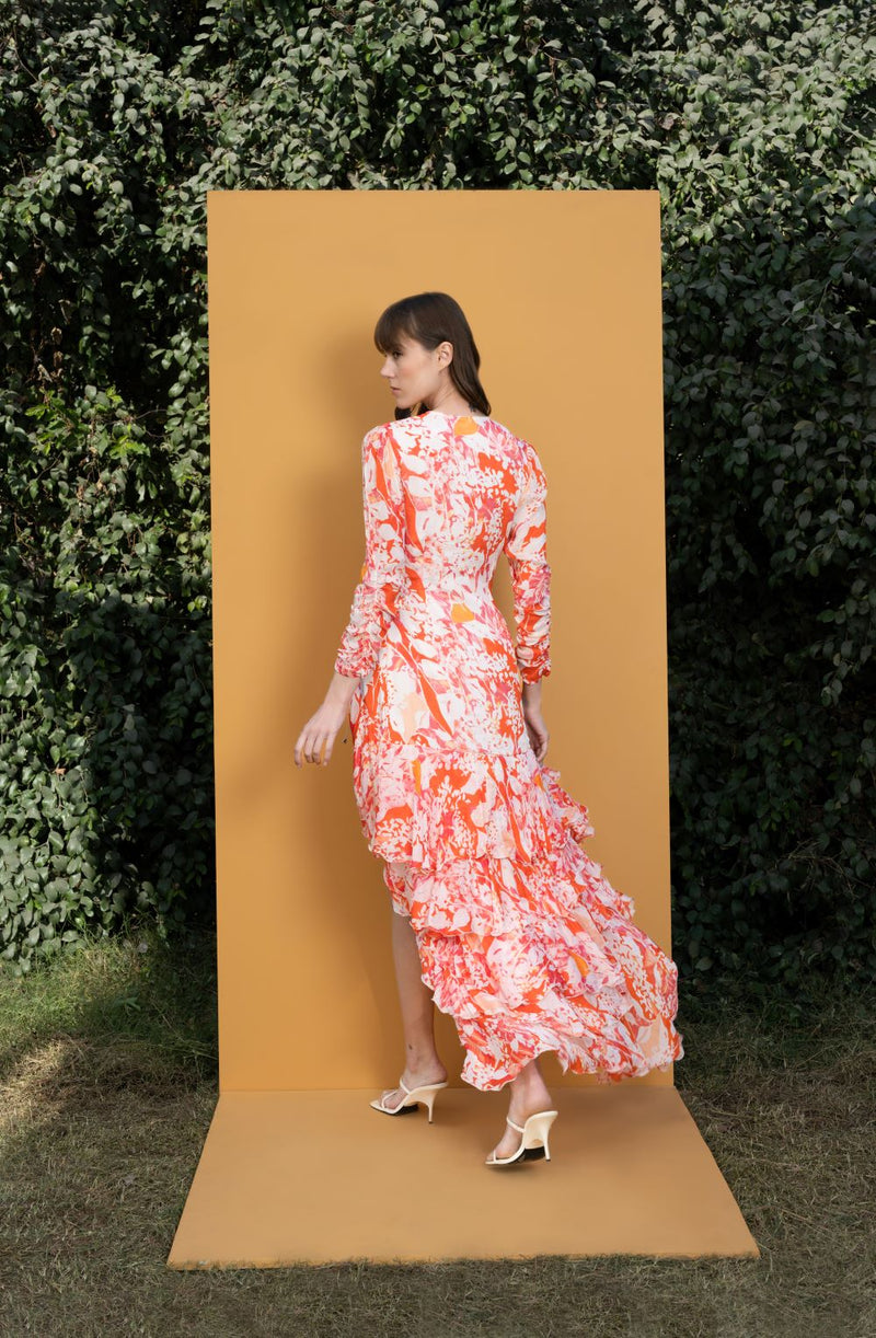 Maple leaves Printed wrap dress