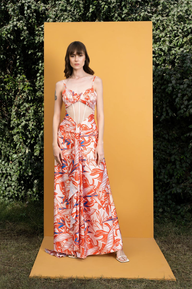 Willow Printed Satin long dress