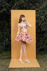 Dahlia bouquet printed cutout short dress