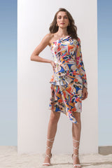 Satin geometric one shoulder dress
