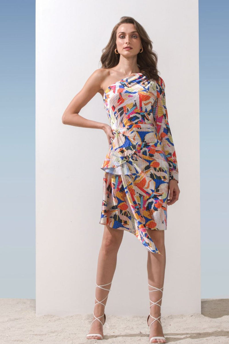 Satin geometric one shoulder dress