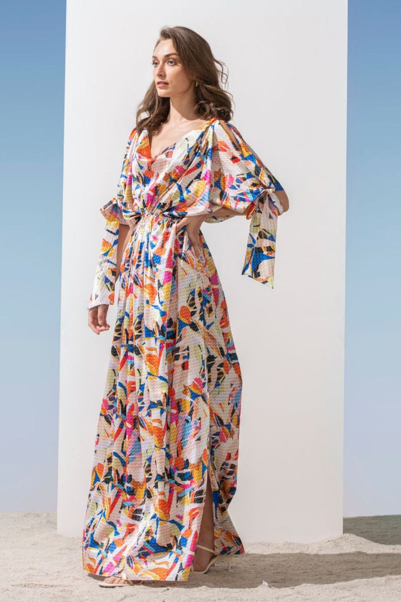 Satin geometric kaftan dress