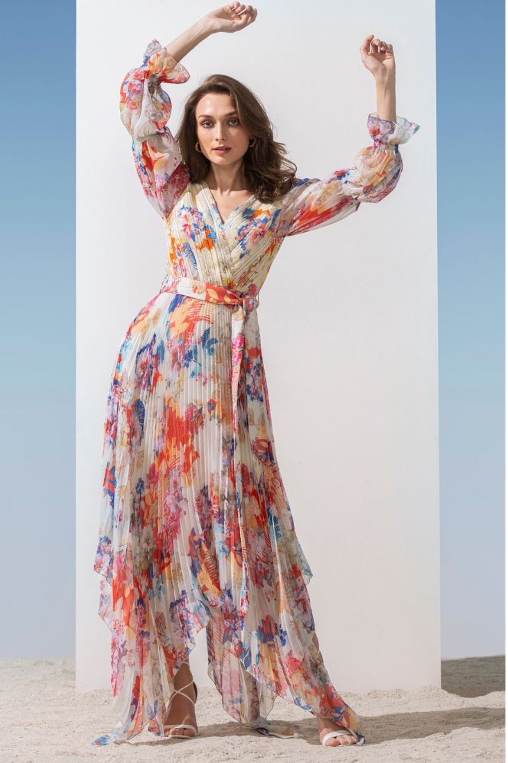 Chiffon Multi Printed Dress With Pleated Bottom for women by Mandira Wirk