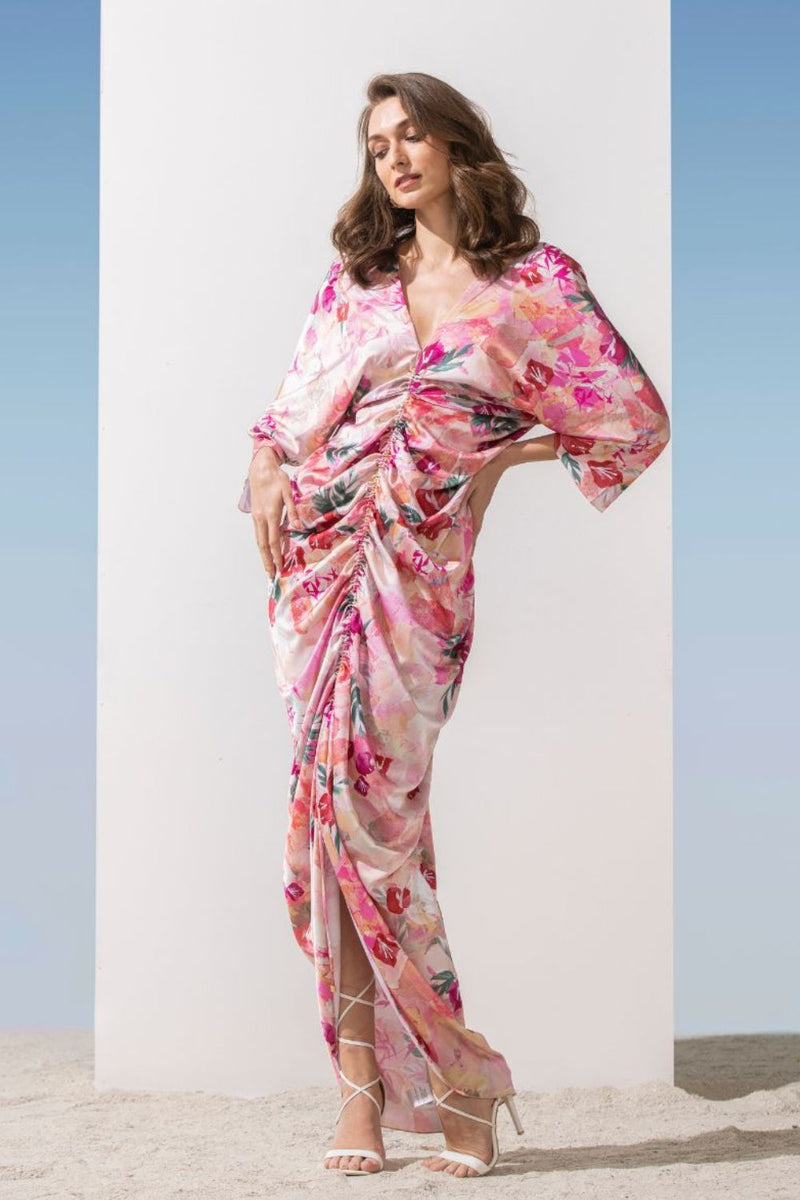 Satin Pink Multi Printed Kaftan