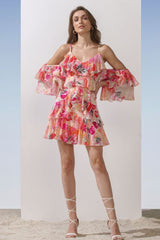 Schiffli Pink Multi Printed Short Dress